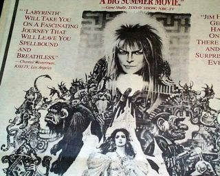 Best Labyrinth Cult Film Movie Opening Day Poster Size Ad 1986 L.  A.  Ca Newspaper