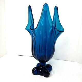 Vintage Viking Blue Glass Swung Pedestal Vase