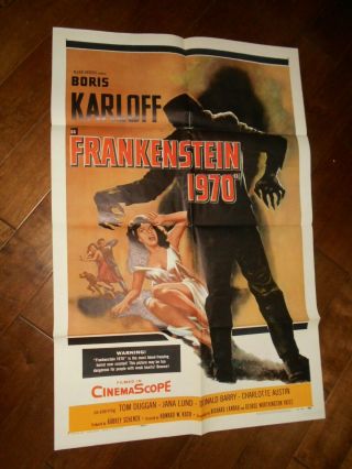 Frankenstein 1970 Boris Karloff Horror Sci Fi Folded One Sheet Poster