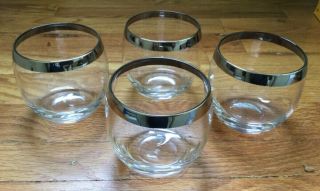 4 Vintage Mcm Silver Band Roly Poly Glasses Dorothy Thorpe Style 8 Oz