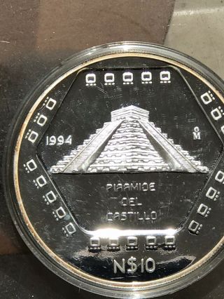 Mexico 1994 Piramid Del Castillo 10 Pesos 5oz Silver Coin,  Unc
