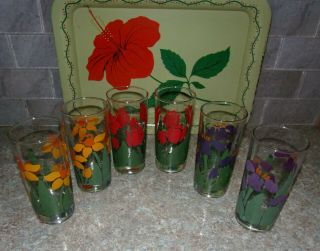 Set Of Six (6) Nina 1983 Floral Drinking Glasses.  Oh So Pretty Vintage Fabulous