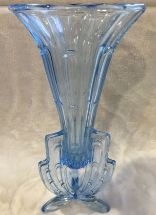 Vintage Czech 1930’s Art Deco Light Blue Glass Rocket Vase