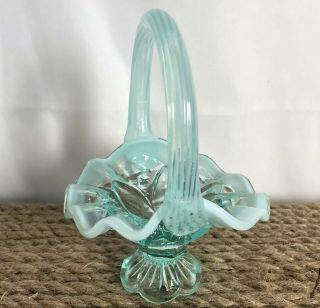 Vintage Fenton Glass Mini Basket Blue French Opalescent Footed Ruffled 4 3/4 In