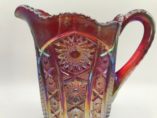 VINTAGE INDIANA GLASS Heirloom SUNSET Carnival Glass Iridescent 8” Red Pitcher 3