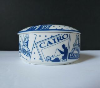 Vintage Porcelain Trinket Box Designed by Tiffany Co April in Paris Blue White 2