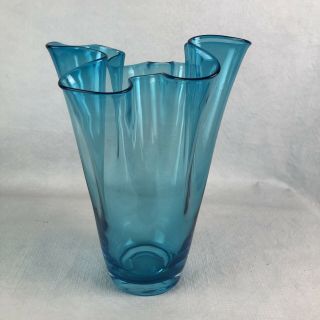 Evelyn Blue Glass Vase Hand Made In Poland Turquoise Crate & Barrel 11 1/2 " Tall