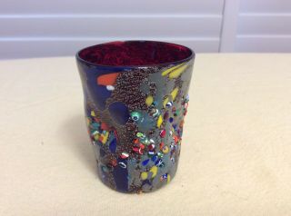 Zecchin Murano Art Glass Mini Vase Vessel Murrine Millefiori Gold Foil Signed