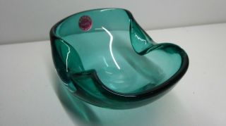Vintage Murano Green Cased Art Glass Bowl Ashtray Mid Century Decorative