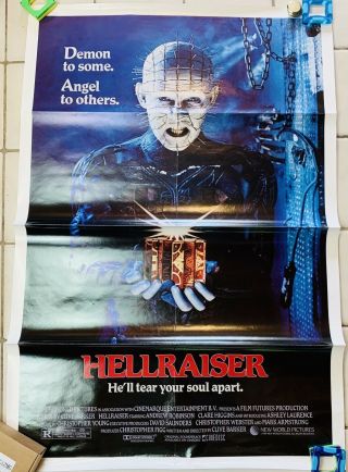 Hellraiser 1987 Movie Poster Folded One Sheet 27x41 Horror Pinhead Vg