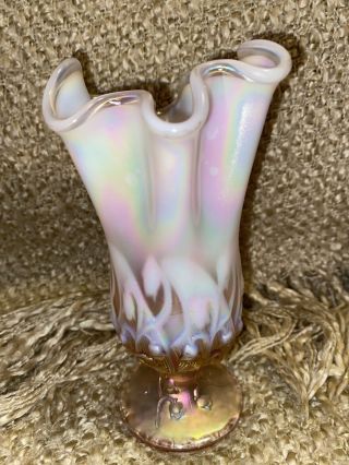 Fenton Art Glass Dusty Rose Pink Lily of the Valley Handkerchief Vase 3