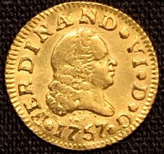 1757 - S Spain Ferdinand Vi Half Escudo Gold Coin Minted In Seville -