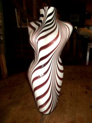 Vintage Art Glass Female Torso Vase Body Profile Striped Art Deco