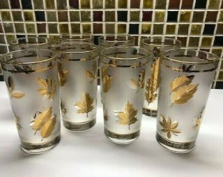 Gold Leaf Frosted Glasses Vintage 1960 