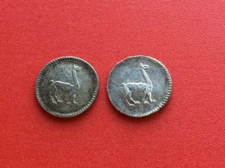 Peru Lima 1845 & 1846 Silver 1/4 Real.  Both Good Grade