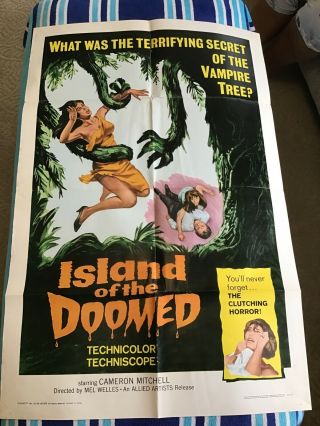 Vint Movie Poster Orig Theater Island Of The Doomed Horror Monster Vampire Trees