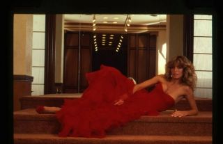 Farrah Fawcett Breathtaking Busty Glamour Pin Up In Red Dress 35mm Transparency