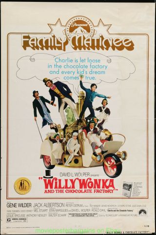 Willy Wonka And The Chocolate Factory Movie Poster Fair To Good R74 Folded 27x41