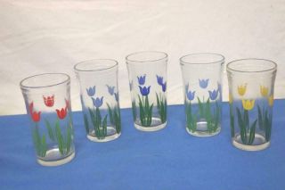 Vintage Set Of 5 Vintage Swanky Swig Tulip Glasses Juice Glass Banded Rims