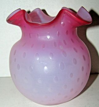 Victorian Mother Of Pearl Art Glass Rose Bowl Vase Pink Raindrop