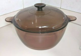 Vintage Corning Visions Amber 4.  5 L Dutch Oven Stock Pot W/lid - Usa Light Use