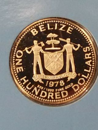 1978 - Fm 100 Dollars Gold (0.  0998 Agw) Coin Belize Low Mtg: 7,  178 Proof Km - 55