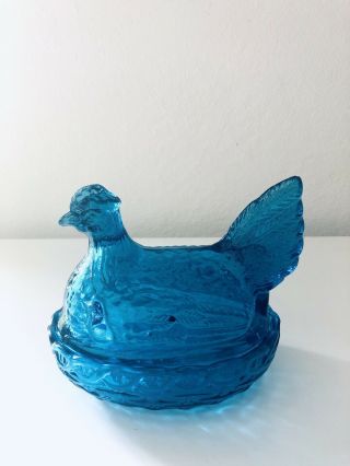 Vintage L.  E Smith Co Glass Hen On Nest Candy Dish/lid Cobalt Blue 5 " H