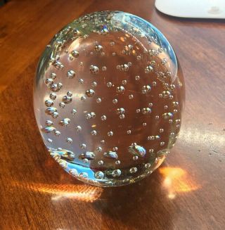 Vintage Art Glass Controlled Bubbles Paperweight - Large Oval