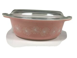 Pyrex Pink & White Daisy Oval With Lid.  1.  5 Qt 043 Lid 943c 11 Guc