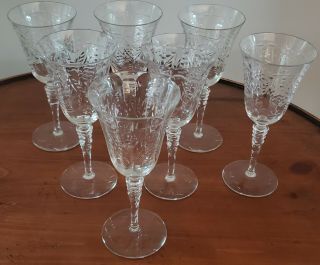 7 Libbey Rock Sharpe Floral Dot Crystal Water/wine Goblets Glasses 7 - 3/4 "