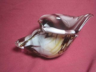 Hand Blown Brown White Purple Glass Murano Art Style Seashell Conch Sculpture 8 "