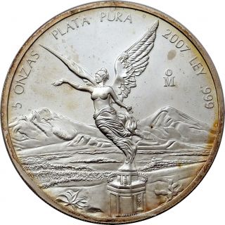 Mexico 2007 Silver Libertad Coin 5 Oz Onzas Plata Pura In Capsule