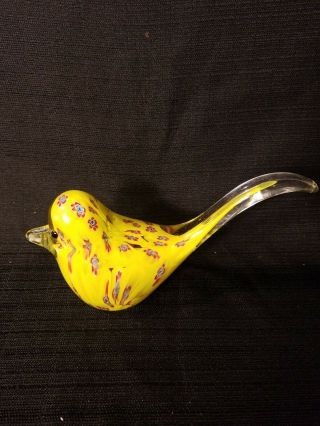 Murano Style Millefiori Art Glass Bird Figurine Paperweight Yellow