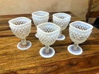 Fenton French Opalescent Hobnail White/clear 5.  5 " Water Goblets Square Top