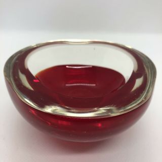 Vintage Murano Seguso Red Sommerso Art Glass Triangle Geode Bowl Label