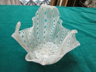 Vintage Handkerchief Venetian Murano Art Glass Latticino Vase Hand Blown