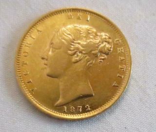 1872 Great Britain Victoria Gold 1/2 Sovereign Coin Xf