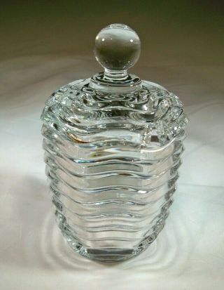 Duncan Miller Glass Caribbean Crystal 4 " Tall Mustard Jar With Spoon Slot Cover