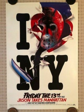 Orig.  Friday The 13th Pt 8 Jason Takes Manhattan 1989 Ss Adv Theatrical Poster