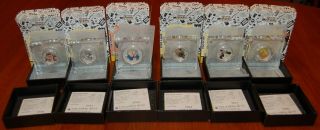 Full Set Of 6 - Looney Tunes Proof Silver Coins 2018 & 2019 Tuvalu 50c / $1