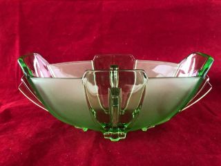 Good Art Deco Green Vaseline Uranium Glass Bowl.  C1930.