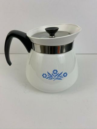Corning Ware Kettle 2 Qt Quart 8 Cup Coffee Tea Pot Cornflower Blue Vintage
