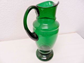 Large Bohemian Art Deco Dark Green Glass Jug With Handler - 2 L