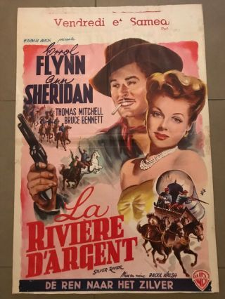 Belgian Movie Poster 14x22: Silver River (1948) Errol Flynn,  Ann Sheridan