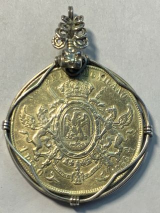 1866 Maximilian’s Emperador Silver Peso Coin W/ Diamond Custom Pendant.
