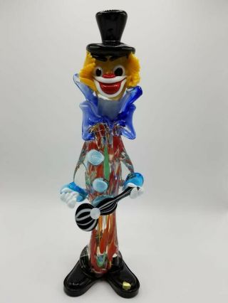 Murano Glass Clown Figurine With Guitar From Italy Large 15.  25 " With Label