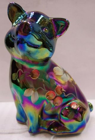 Fenton Hand Painted Carnival Glass Pig