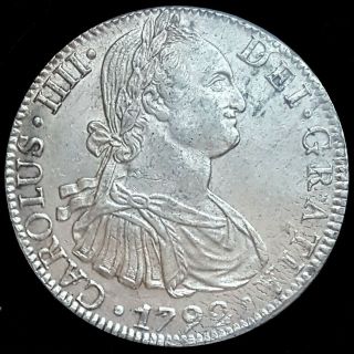 1792 Carlos Iiii (1788 - 1808) ☆ Mexico Fm ☆ Silver 8 Reales☆ Unc ☆ (see Video)