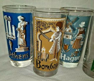 FIVE VINTAGE LIBBEY INTERNATIONAL CITIES OF THE WORLD TUMBLERS GLASSES 2