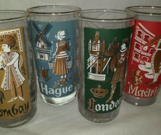 FIVE VINTAGE LIBBEY INTERNATIONAL CITIES OF THE WORLD TUMBLERS GLASSES 3